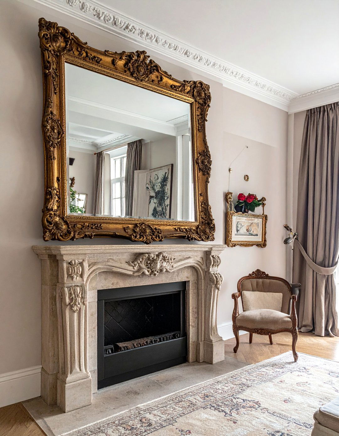 Giltwood Framed Mirror - 40 French Country Living Room Ideas for a Cozy Space