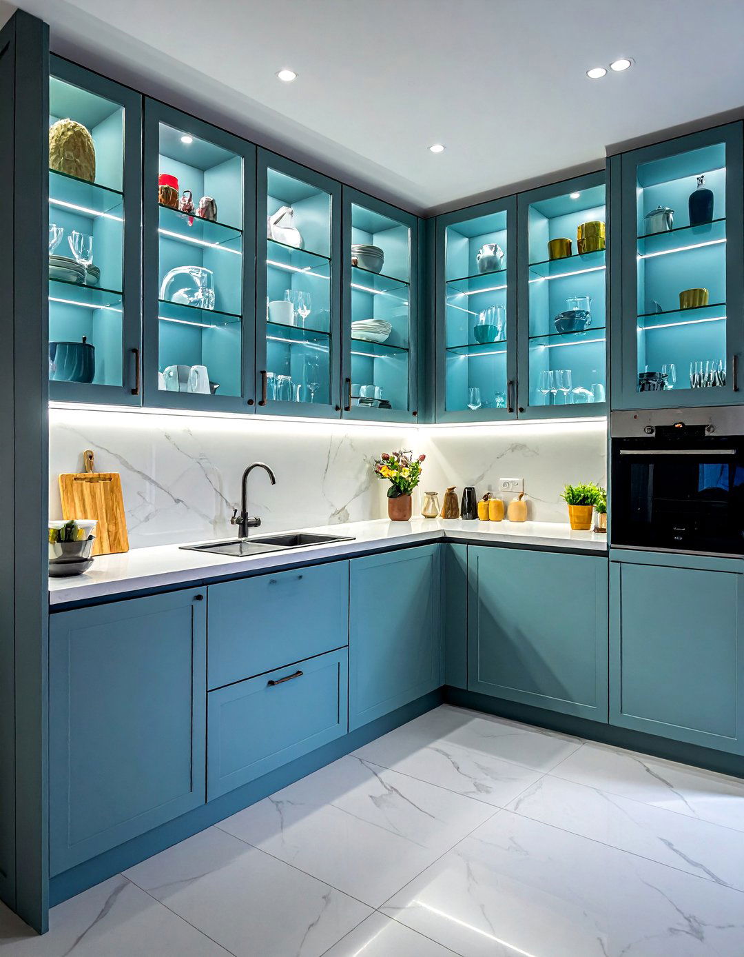 Glass Cabinet Fronts - 40 Small Kitchen Ideas for Efficient and Stylish Spaces