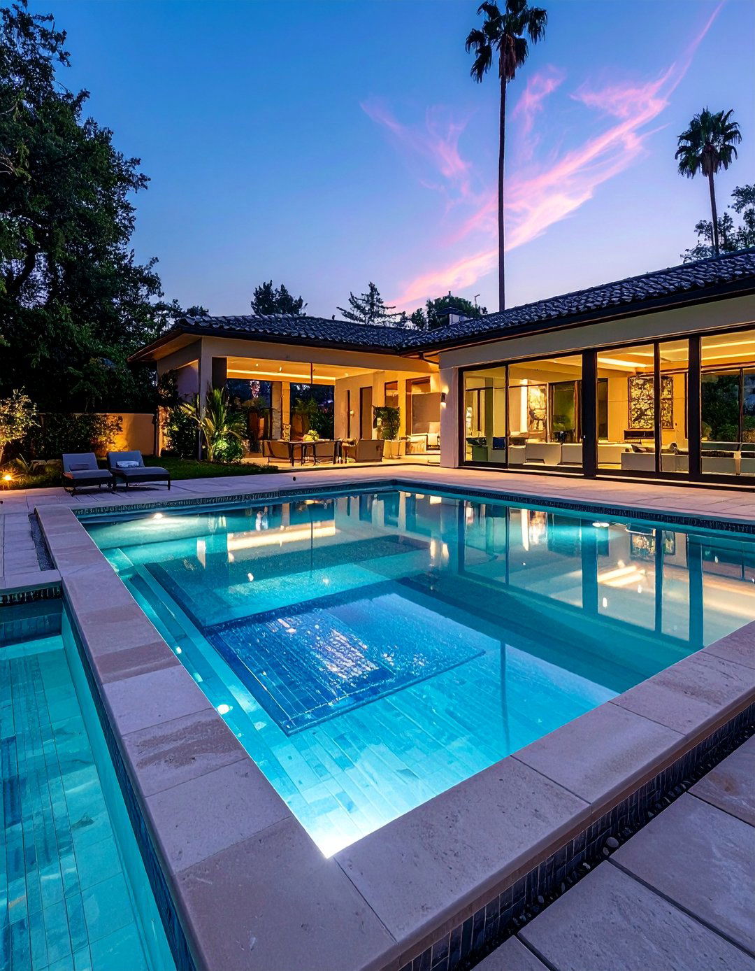 Glass Tile Luxury Design - 20 Rectangle Pool With Hot Tub Designs for Backyards