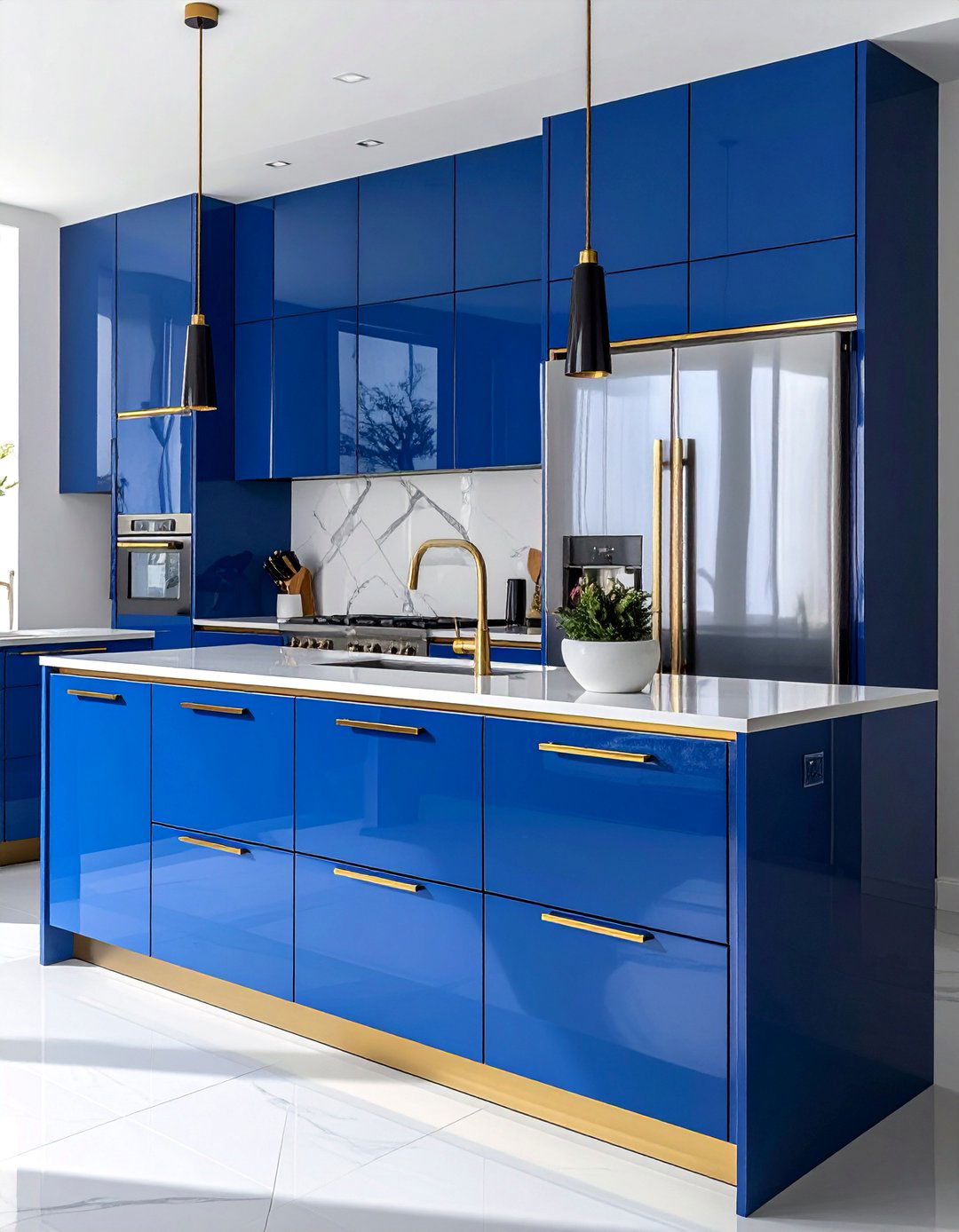 Glossy Cobalt Blue Kitchen Cabinets With Gold Hardware - 30 Blue Kitchen Cabinets With Gold Hardware Ideas