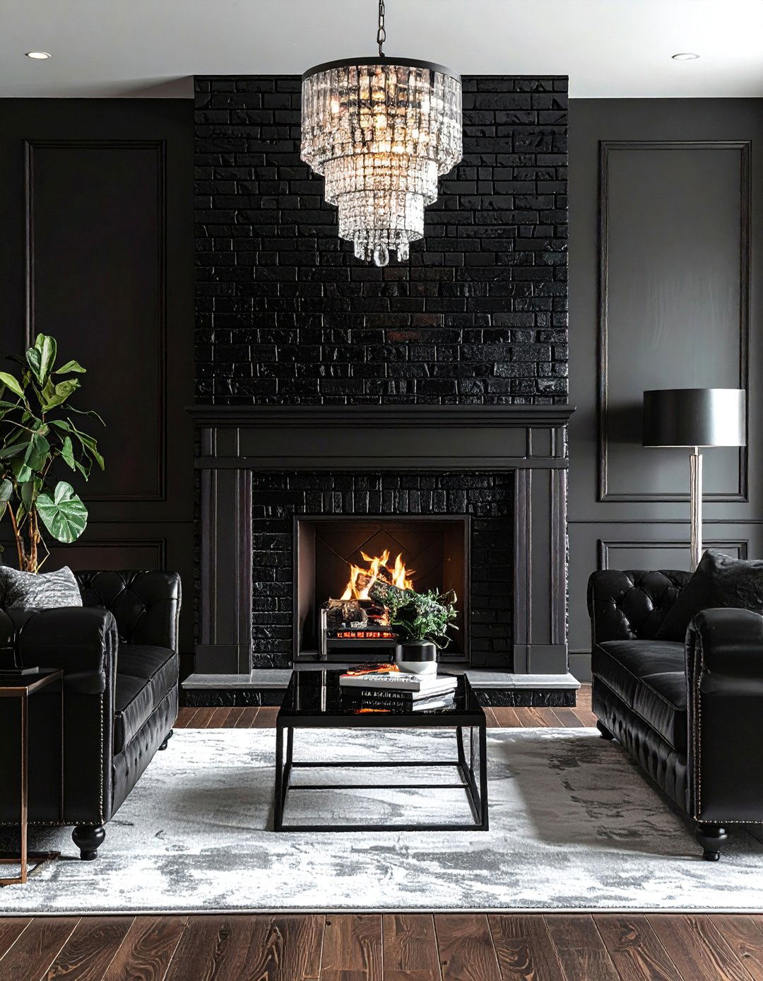 Glossy Finish Black Brick Fireplace - 30 Black Brick Fireplace Ideas to Elevate Your Space