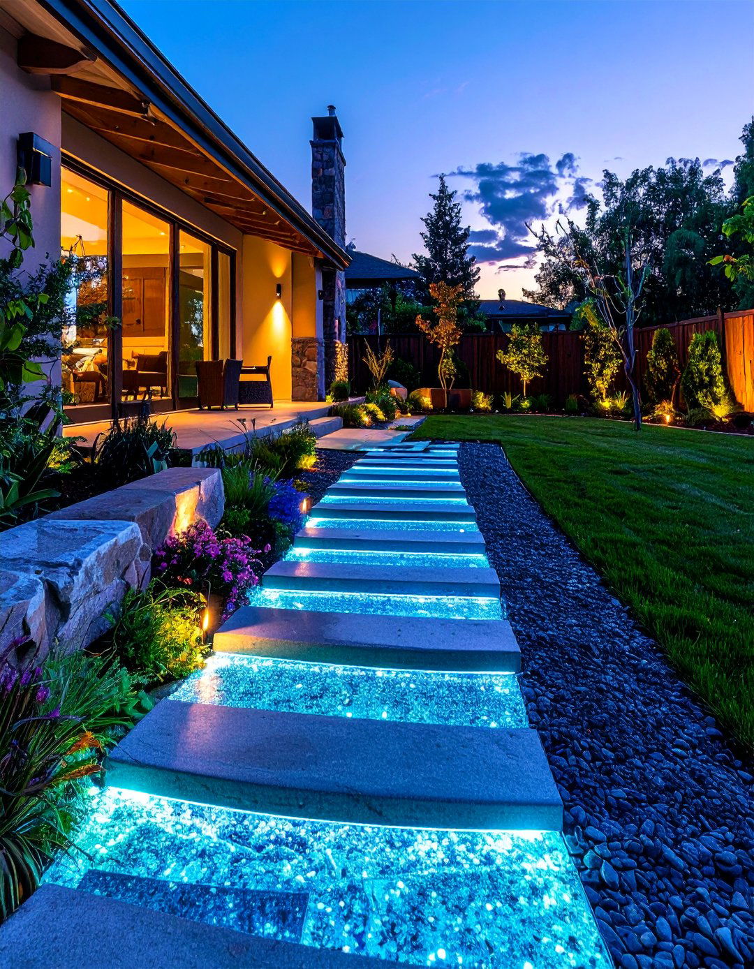 Glow in the Dark Aggregate Stepping Stone Walkway - 30 Unique Stepping Stone Walkway Ideas for Your Yard