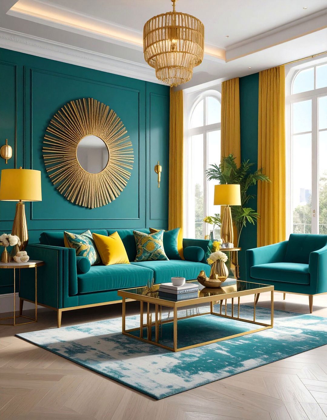 Gold Accents in a Teal and Yellow Living Room - 25 Vibrant Teal and Yellow Living Room Ideas