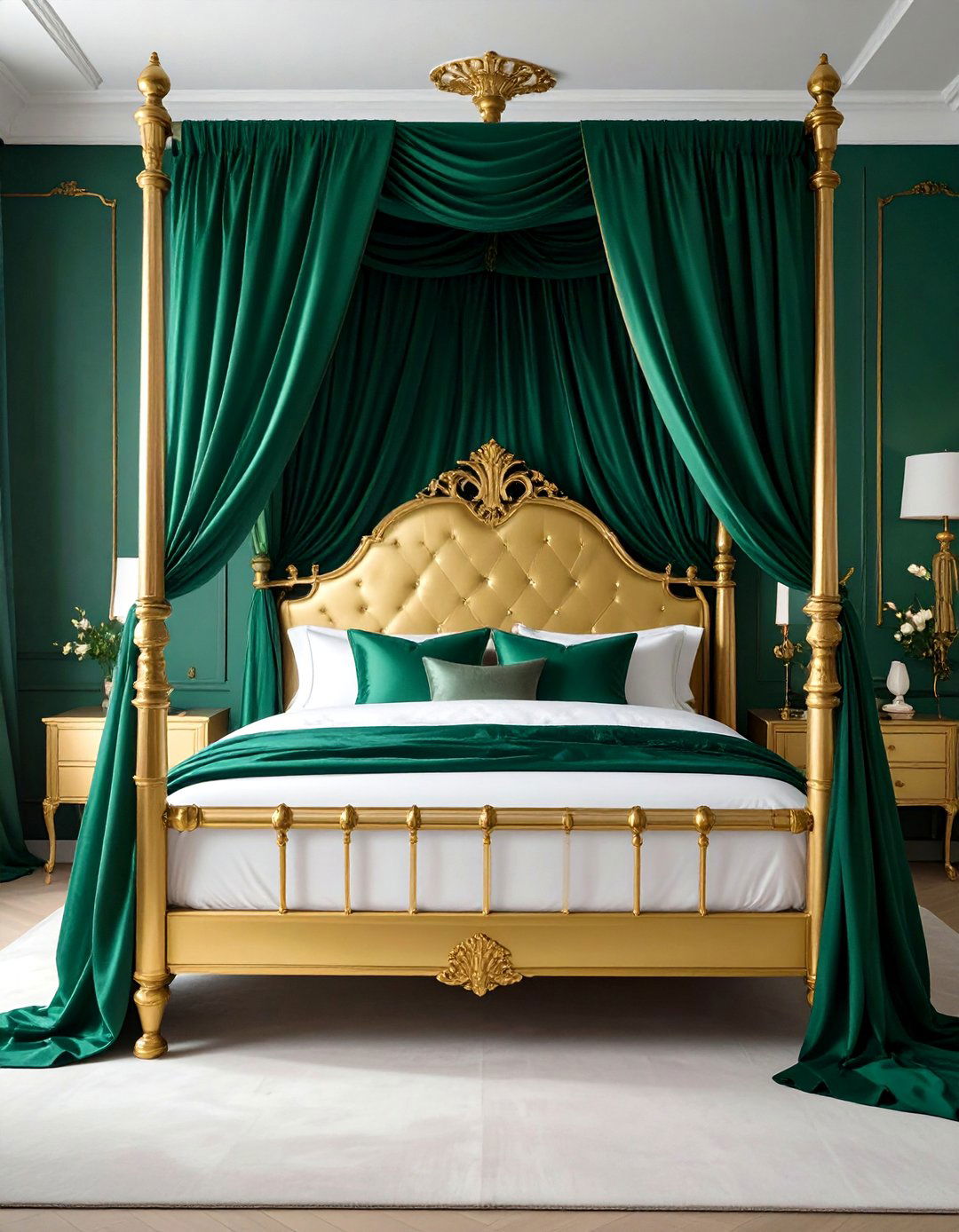 Gold Four Poster Bed with Emerald Drapery - 20 Emerald Green and Gold Bedroom Ideas for a Luxe Look