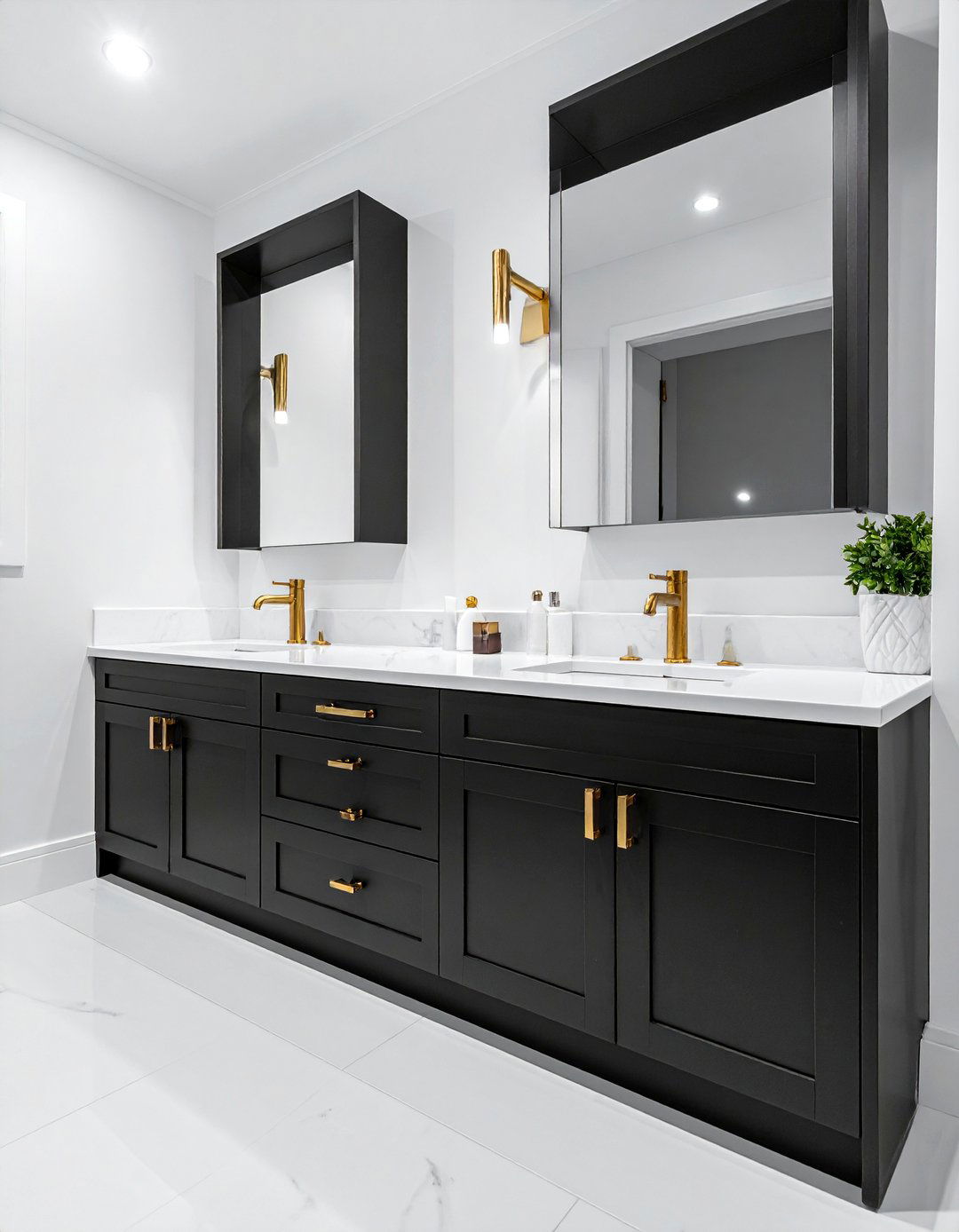 Gold Hardware on Black Bathroom Cabinets - 25 Bathroom With Black Cabinets Ideas for a Bold Look
