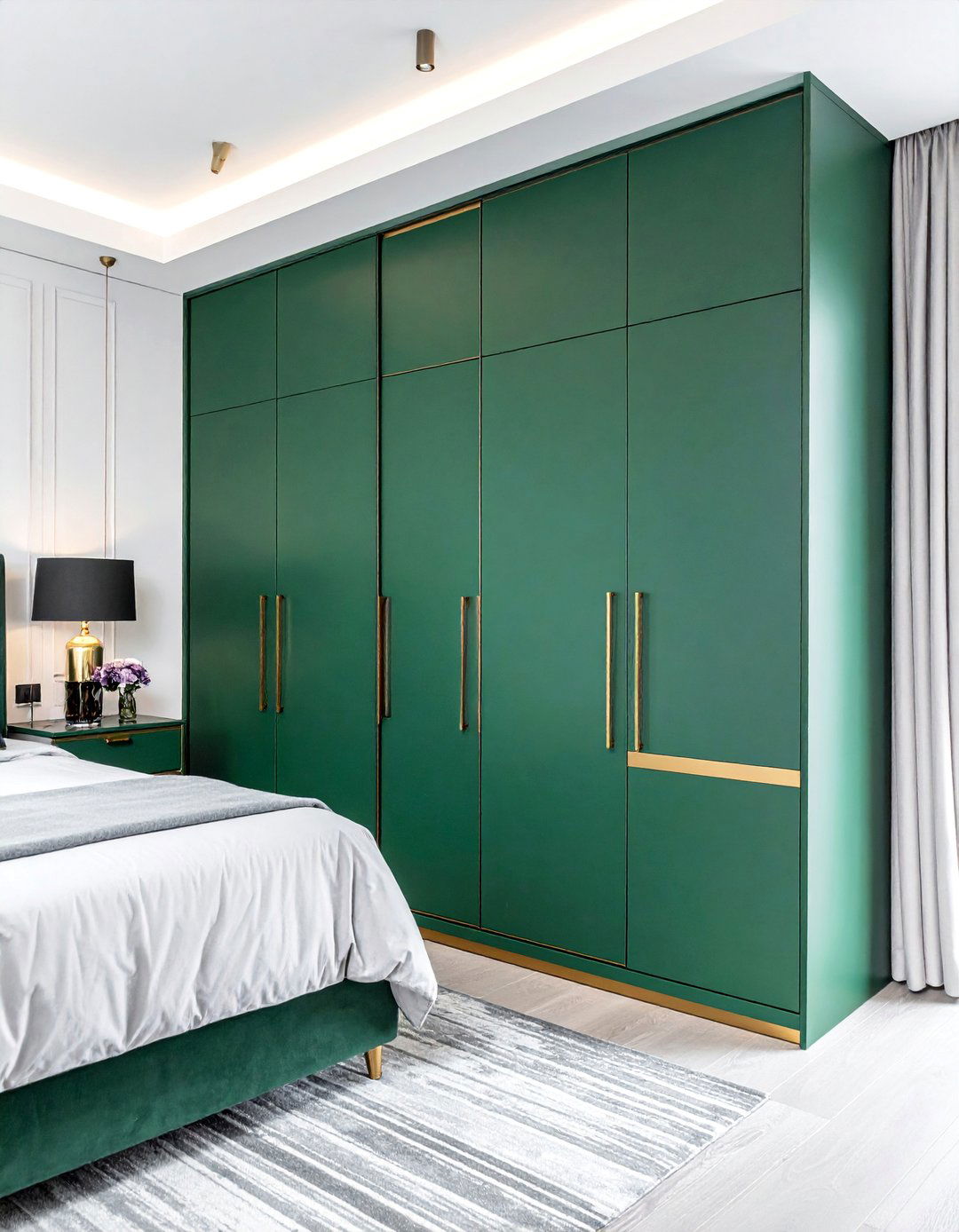 Gold Trim on Emerald Green Built in Wardrobes - 20 Emerald Green and Gold Bedroom Ideas for a Luxe Look