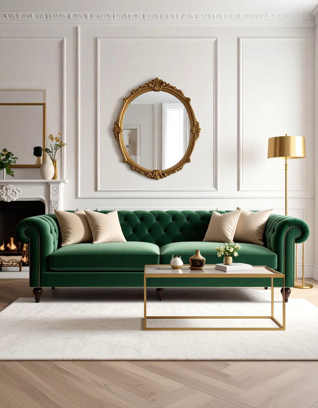 Gold and Brass Metallic Details - 25 Sage Green and Cream Living Room Ideas