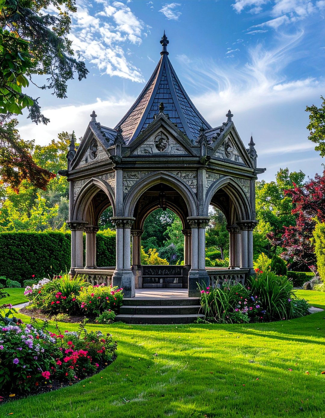 Gothic Revival Gazebo with Arched Fireplace - 25 Gazebo With Fireplace Ideas for Cozy Outdoor Living