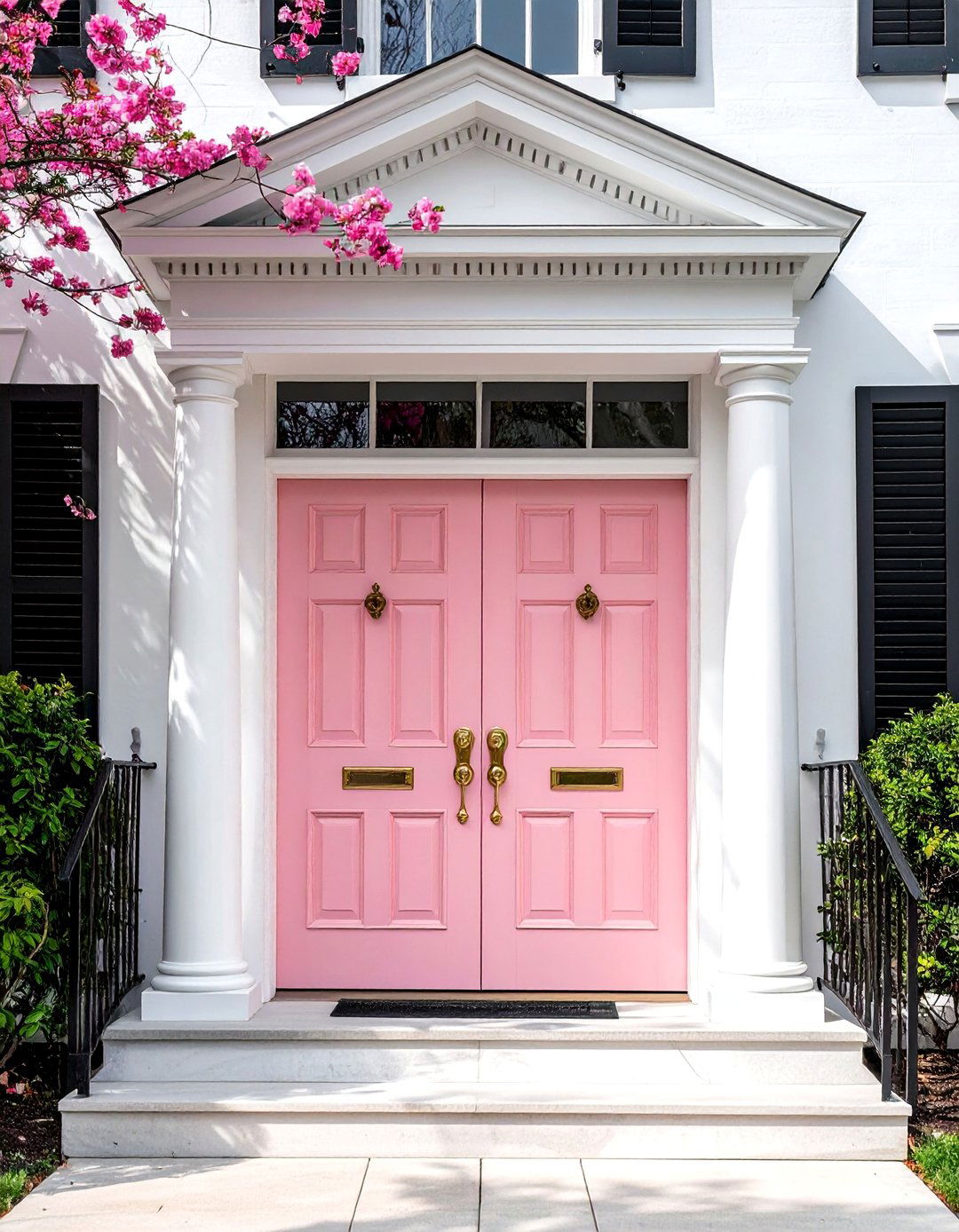 Grand Double Pink Front Doors - 20 Pink Front Door Ideas for a Charming Entrance