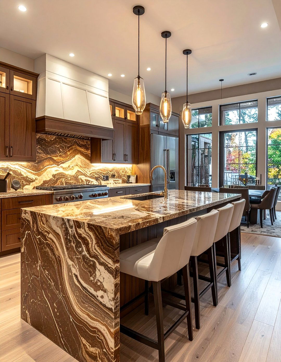 Granite Fantasy Brown Cascade - 15 Waterfall Kitchen Island Ideas for Modern Homes