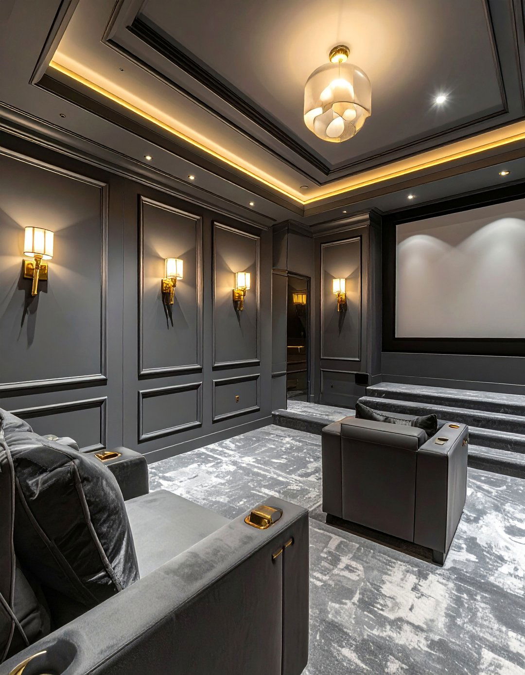 Graphite Gray with Gold or Brass Accents - 20 Gray Home Theater Paint Color Schemes