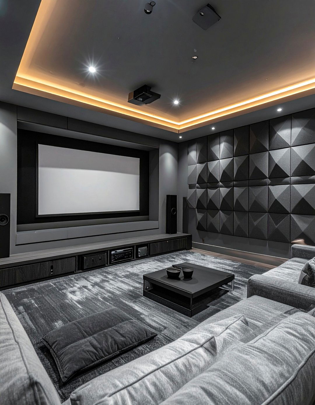 Gray with Textured Acoustic Wall Panels - 20 Gray Home Theater Paint Color Schemes