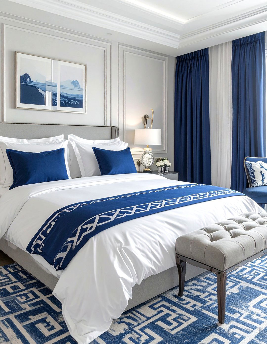 Greek Key Patterned Trim in a Preppy Room - 30 Preppy Room Ideas for a Chic and Timeless Look