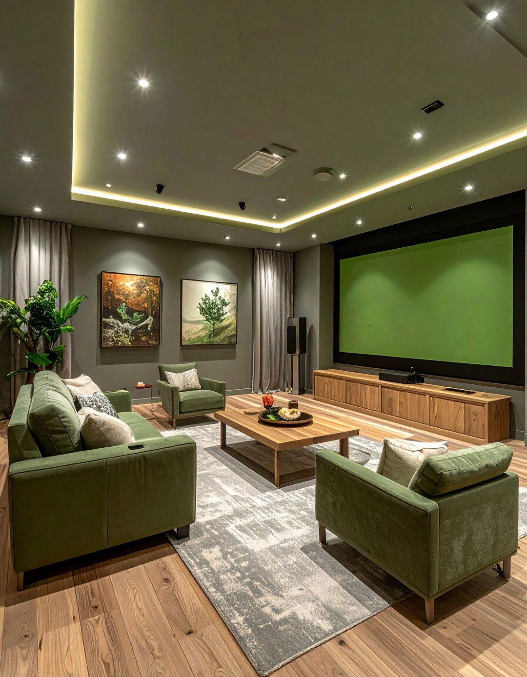 Green Gray for a Natural and Calming Vibe - 20 Gray Home Theater Paint Color Schemes
