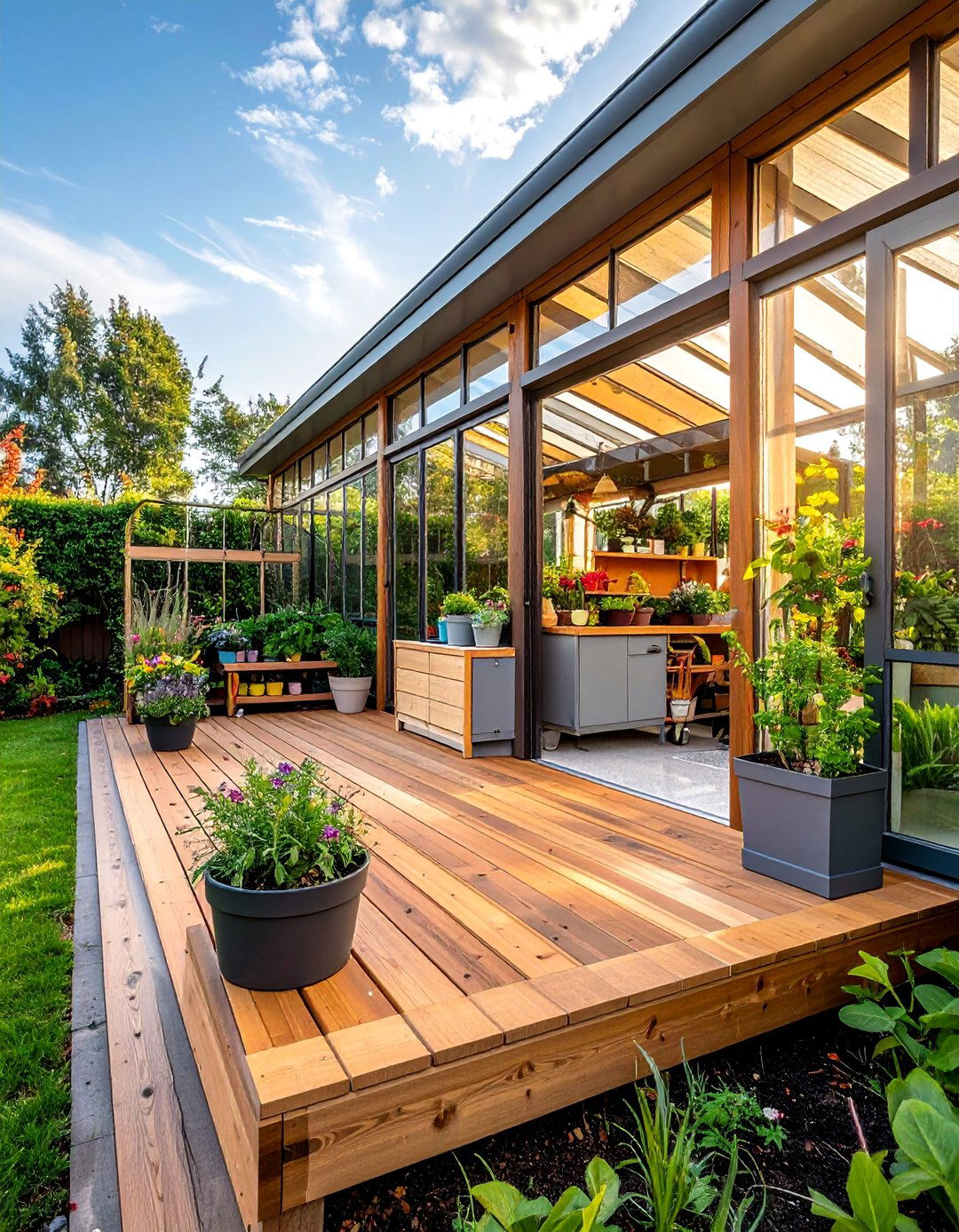 Greenhouse Deck with Seasonal Storage Patio - 30 Deck and Patio Combination Ideas for Outdoor Living