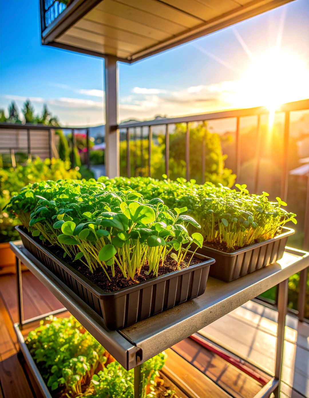 Growing Microgreens on a Balcony Shelf - 40 Creative Balcony Garden Ideas for Small Spaces