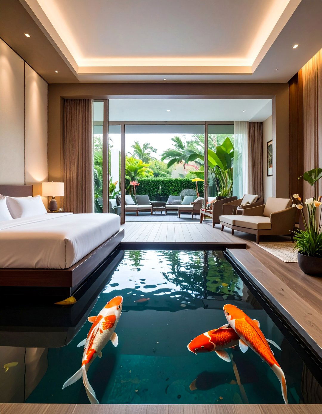 Guest Suite Welcome Koi Pond - 20 Indoor Koi Pond Ideas for a Tranquil Home Environment