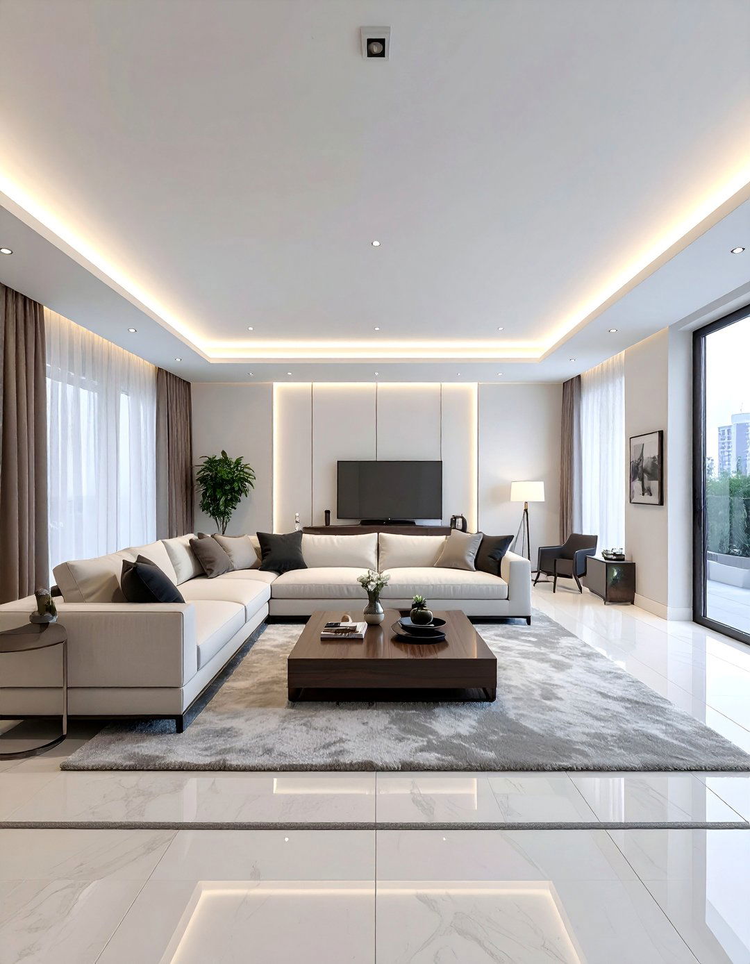 Gypsum Cove Ceiling with LED Strip Lighting - 20 Living Room False Ceiling Design Ideas for Elegance