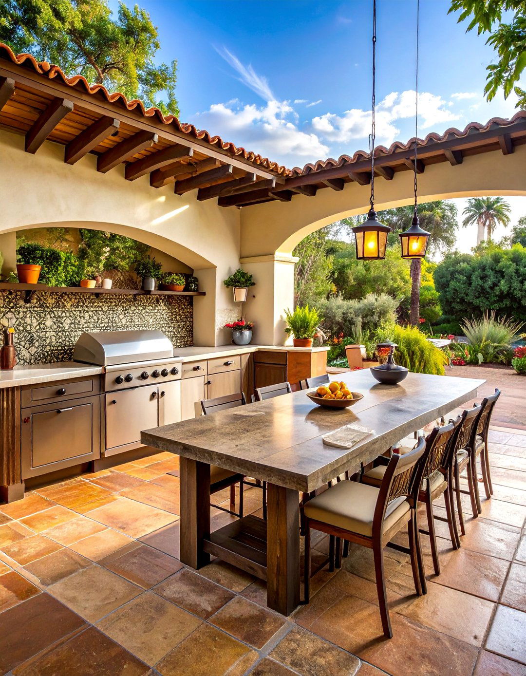 Hacienda Inspired Open Air Kitchen Layout - 20 Spanish Style Outdoor Kitchen Ideas for Your Backyard