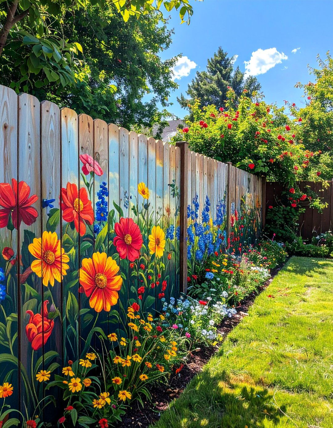 Hand Painted Mural Fence Art - 20 Fence Art Ideas to Beautify Your Outdoor Space