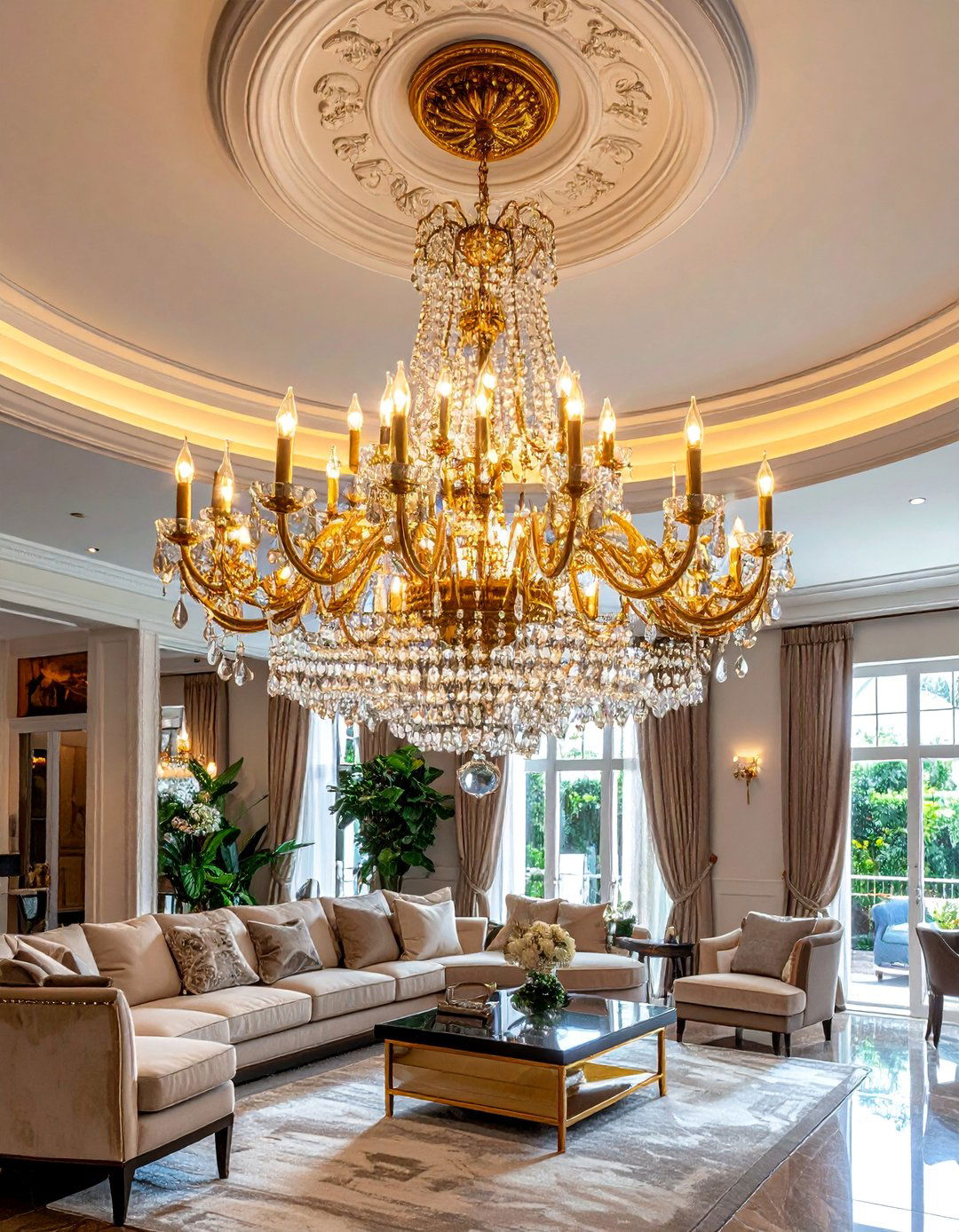Hang a Statement Crystal Chandelier - 25 Classic Traditional Living Room Design Ideas