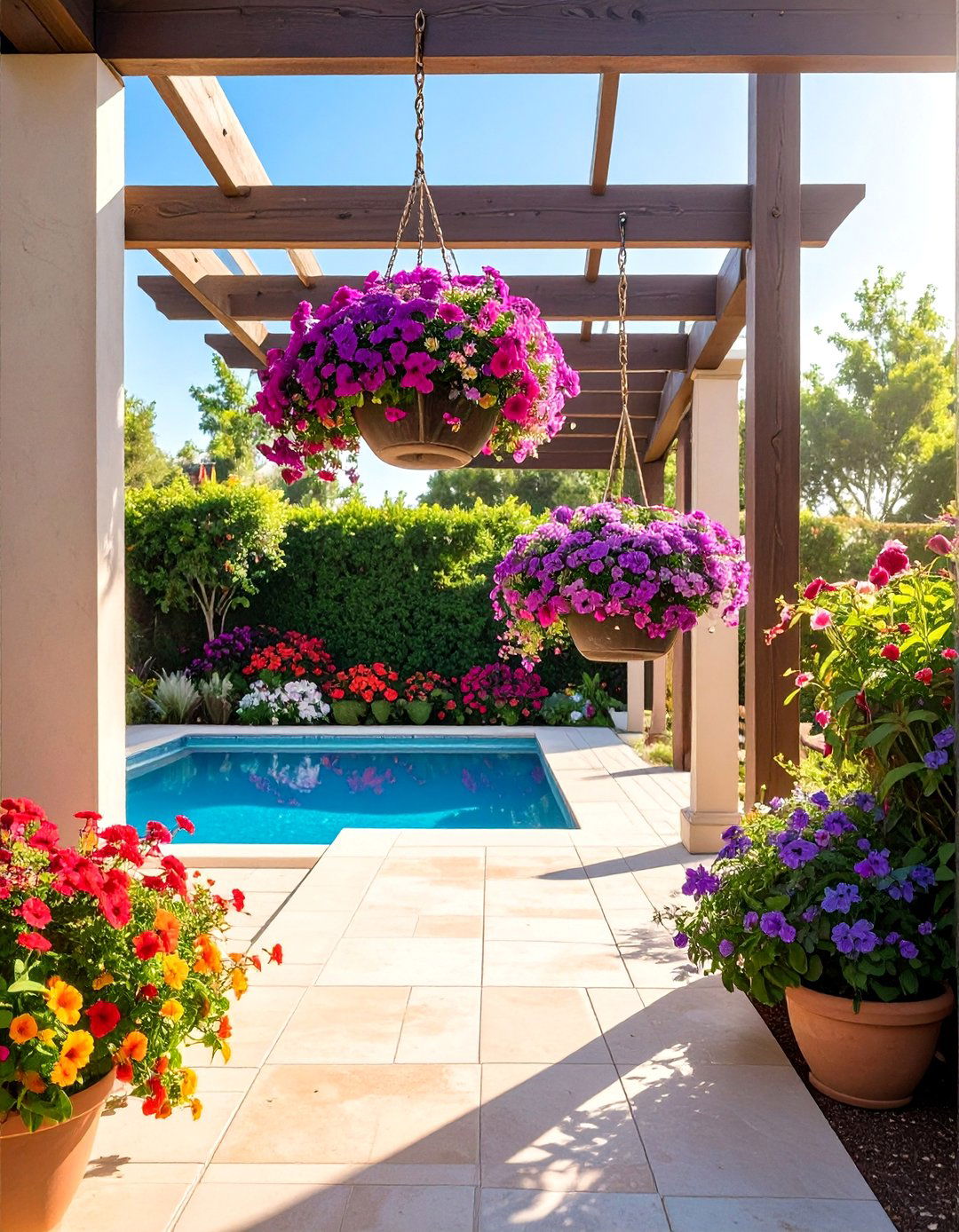Hanging Basket Pool Planters - 30 Pool Planter Ideas for a Lush Backyard Oasis