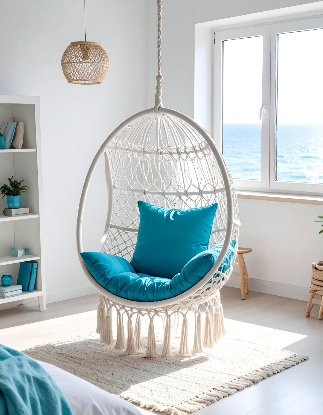 Hanging Chair or Hammock in an Ocean themed Bedroom - 40 Ocean-themed Bedroom Ideas for a Serene Retreat