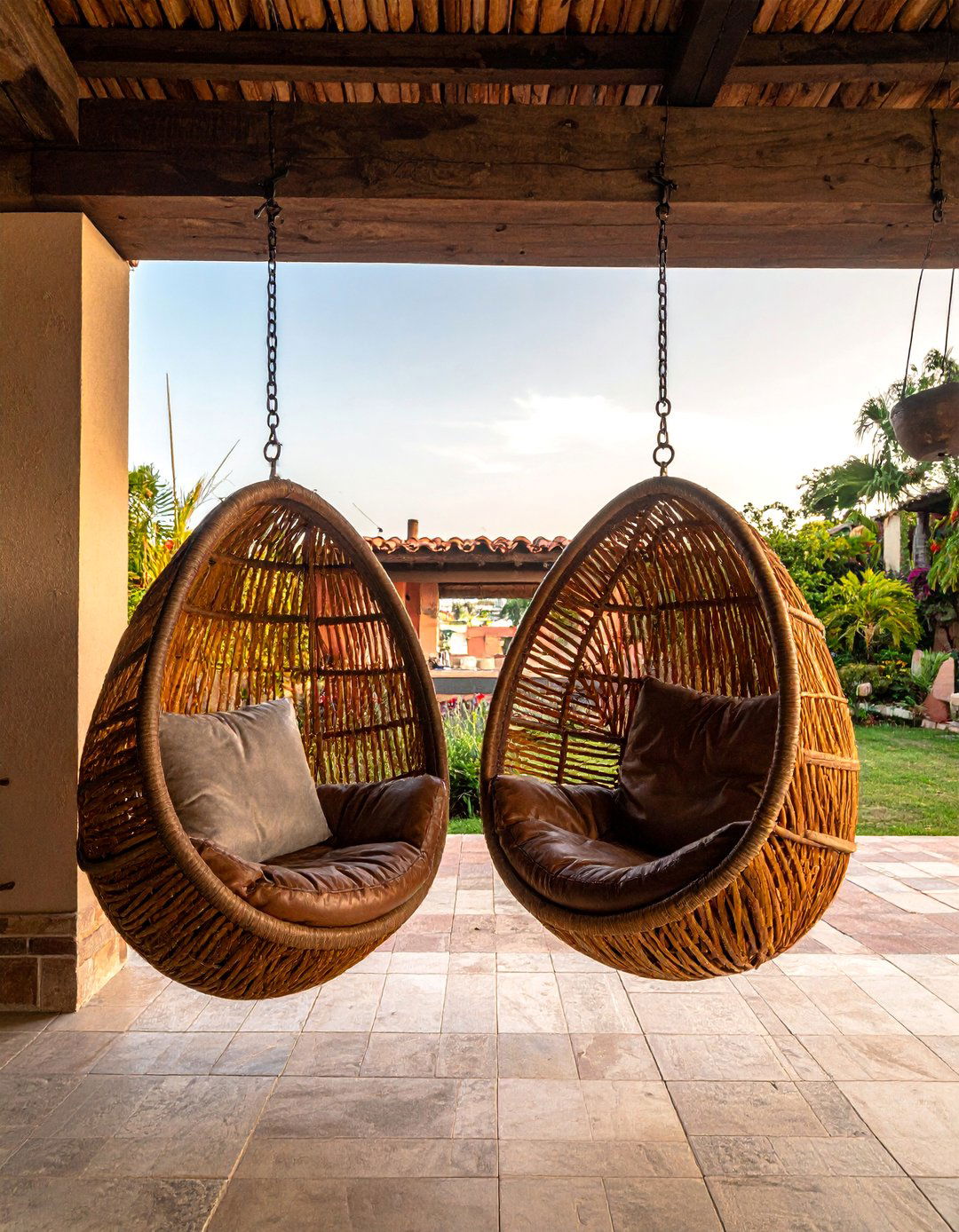 Hanging Equipal Chairs for Seating - 20 Mexican Outdoor Kitchen Ideas for Entertaining