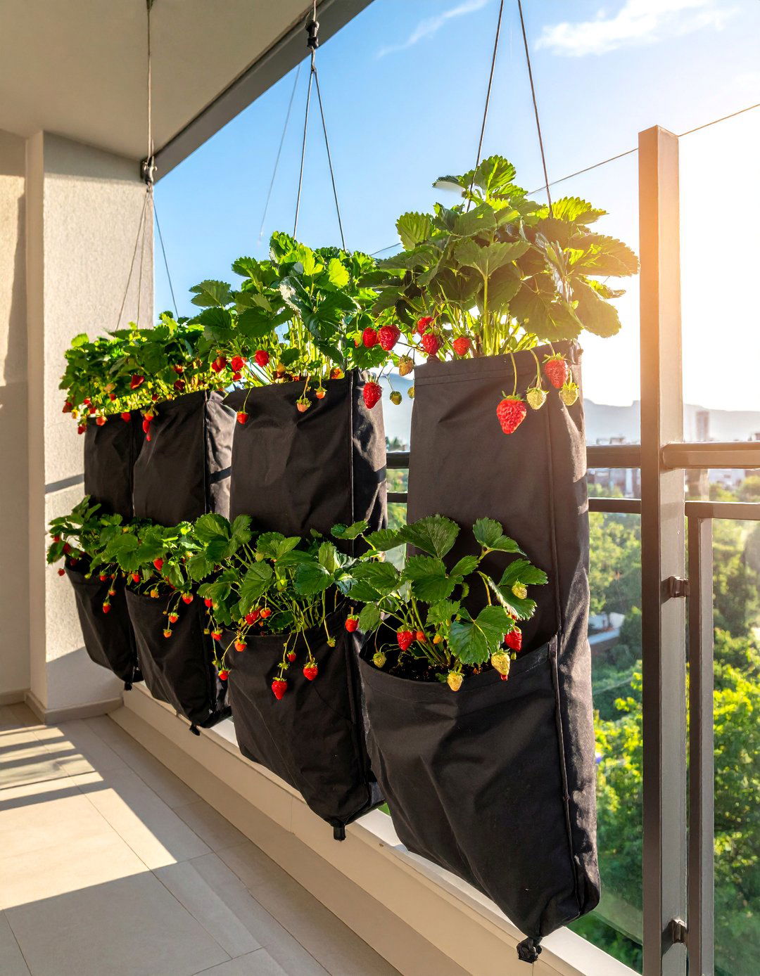 Hanging Fabric Grow Bags - 40 Creative Balcony Garden Ideas for Small Spaces
