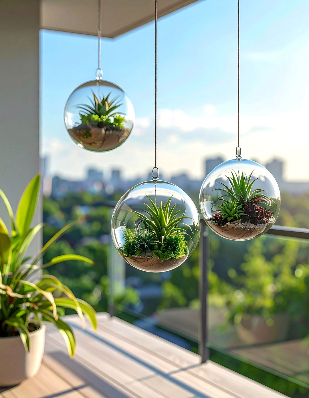 Hanging Glass Terrarium Display - 40 Creative Balcony Garden Ideas for Small Spaces