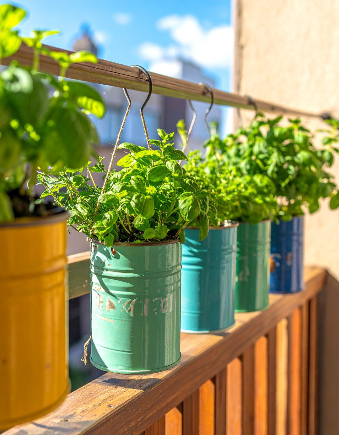 Hanging Herb Garden in Cans - 40 Small Patio Ideas on a Budget for Cozy Outdoor Living
