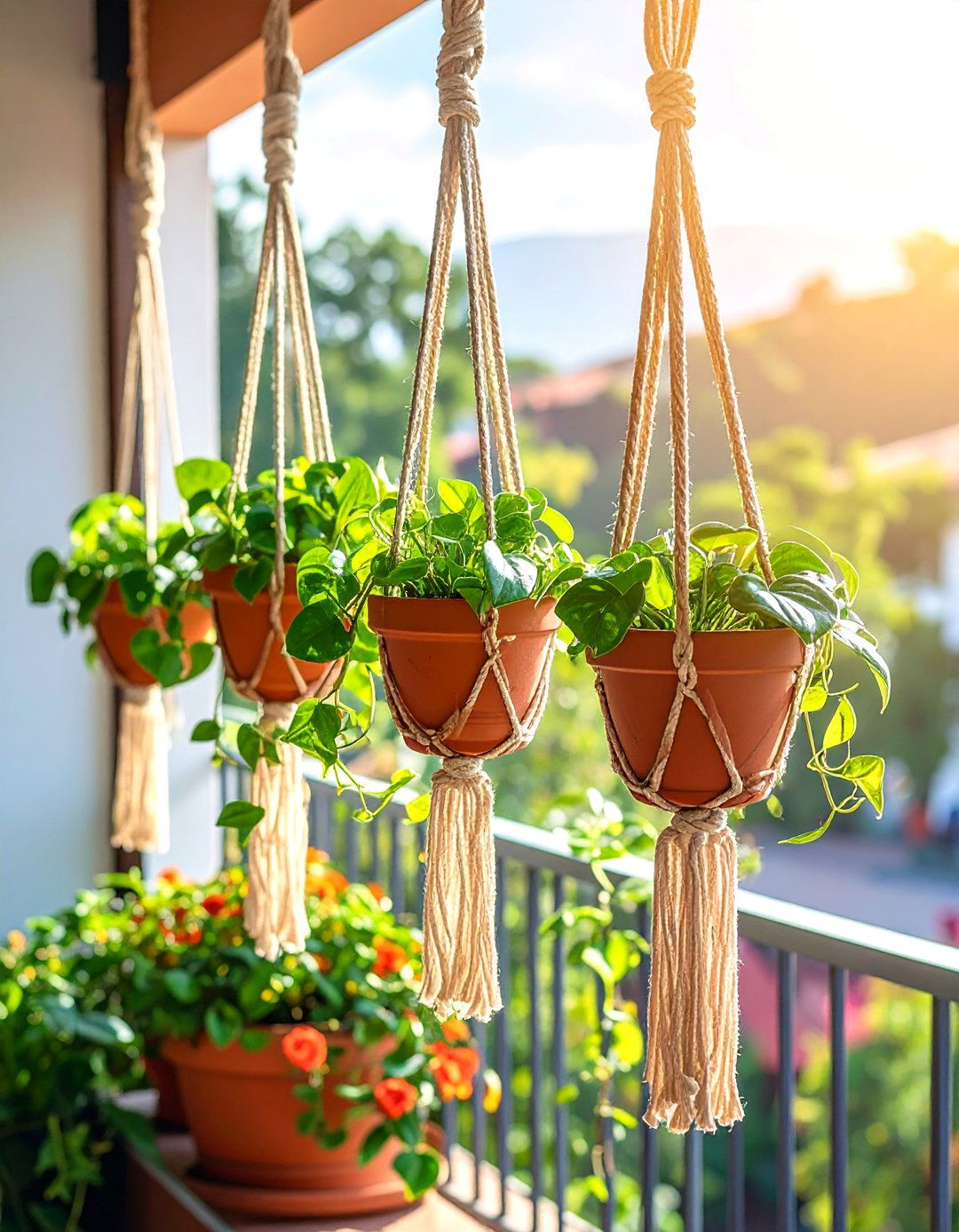 Hanging Macrame Planter Balcony Garden - 40 Creative Balcony Garden Ideas for Small Spaces