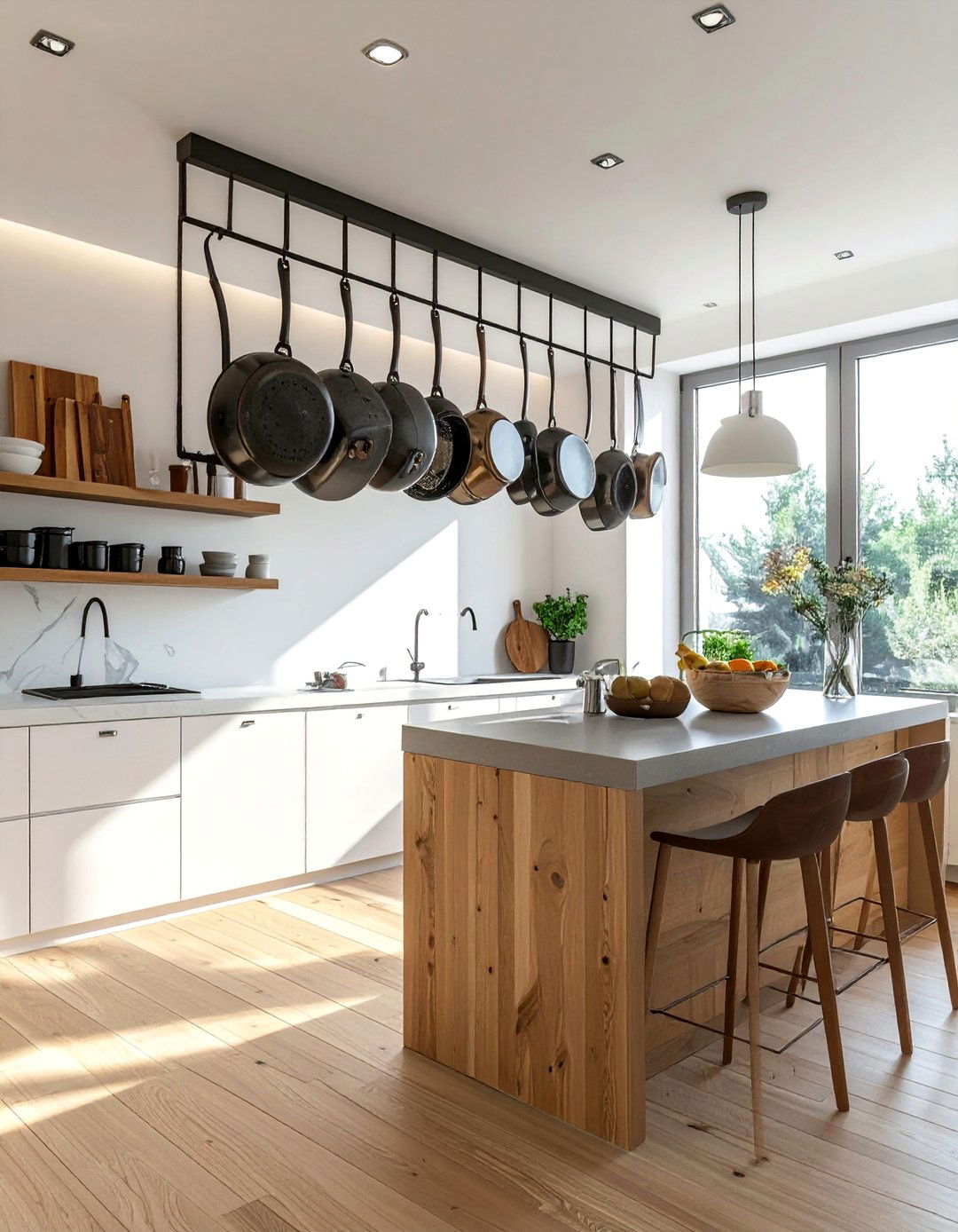 Hanging Pot Rack Systems - 40 Small Kitchen Ideas for Efficient and Stylish Spaces
