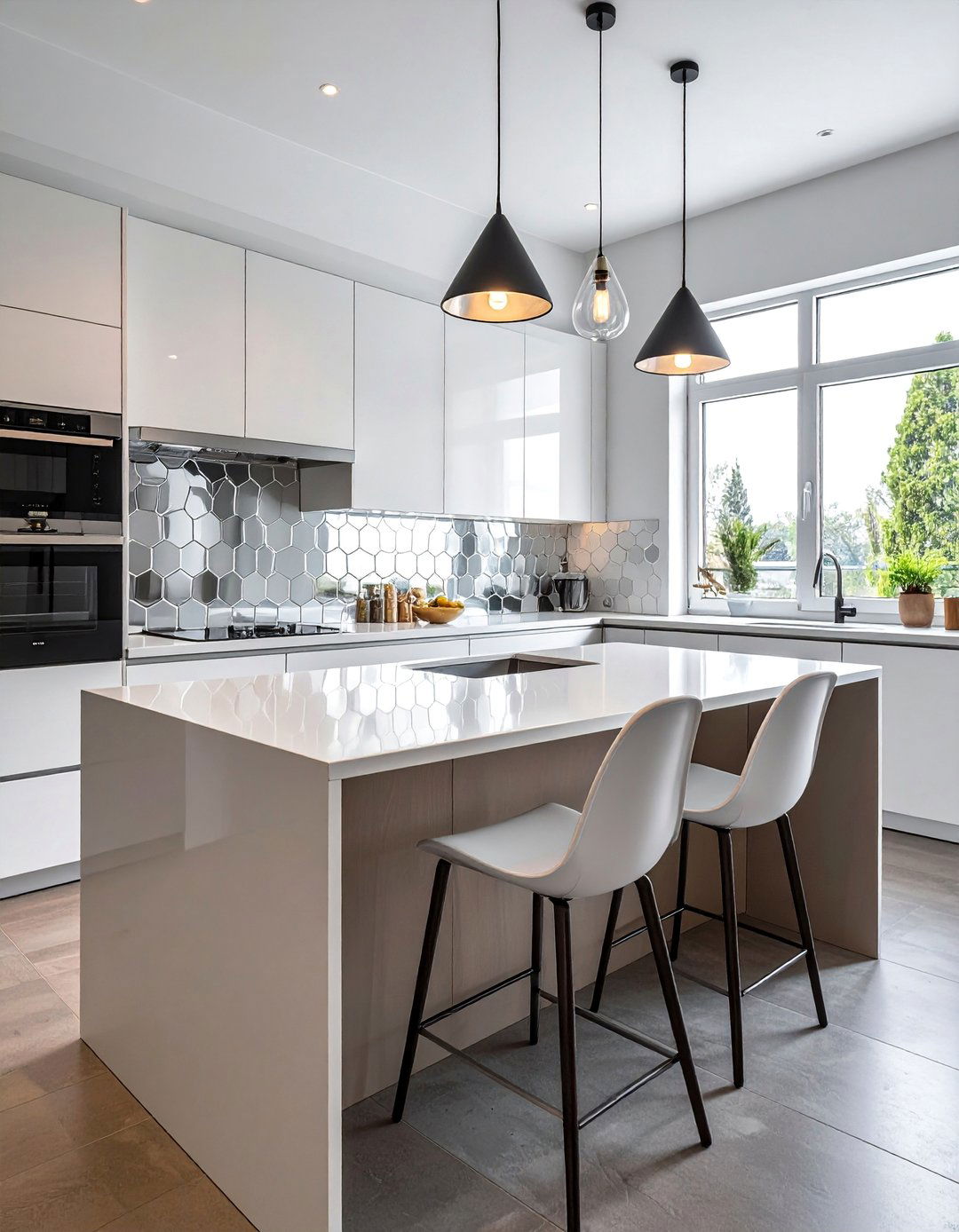 Hexagonal Mirror Tile Design - 30 Mirrored Backsplash Kitchen Ideas for a Sleek Look