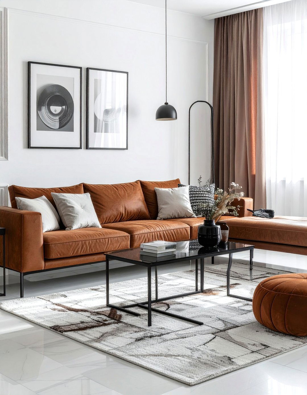 High Contrast Black Brown and White Scheme - 30 Brown and White Living Room Ideas for a Warm Look