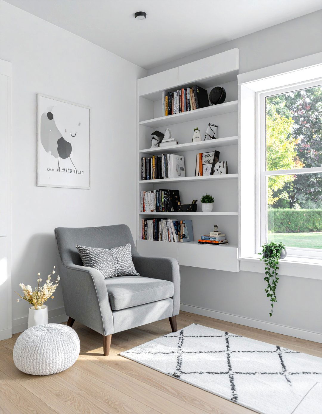 High Contrast Bookshelves and Reading Nook - 25 Black and White Nursery Ideas for Timeless Style