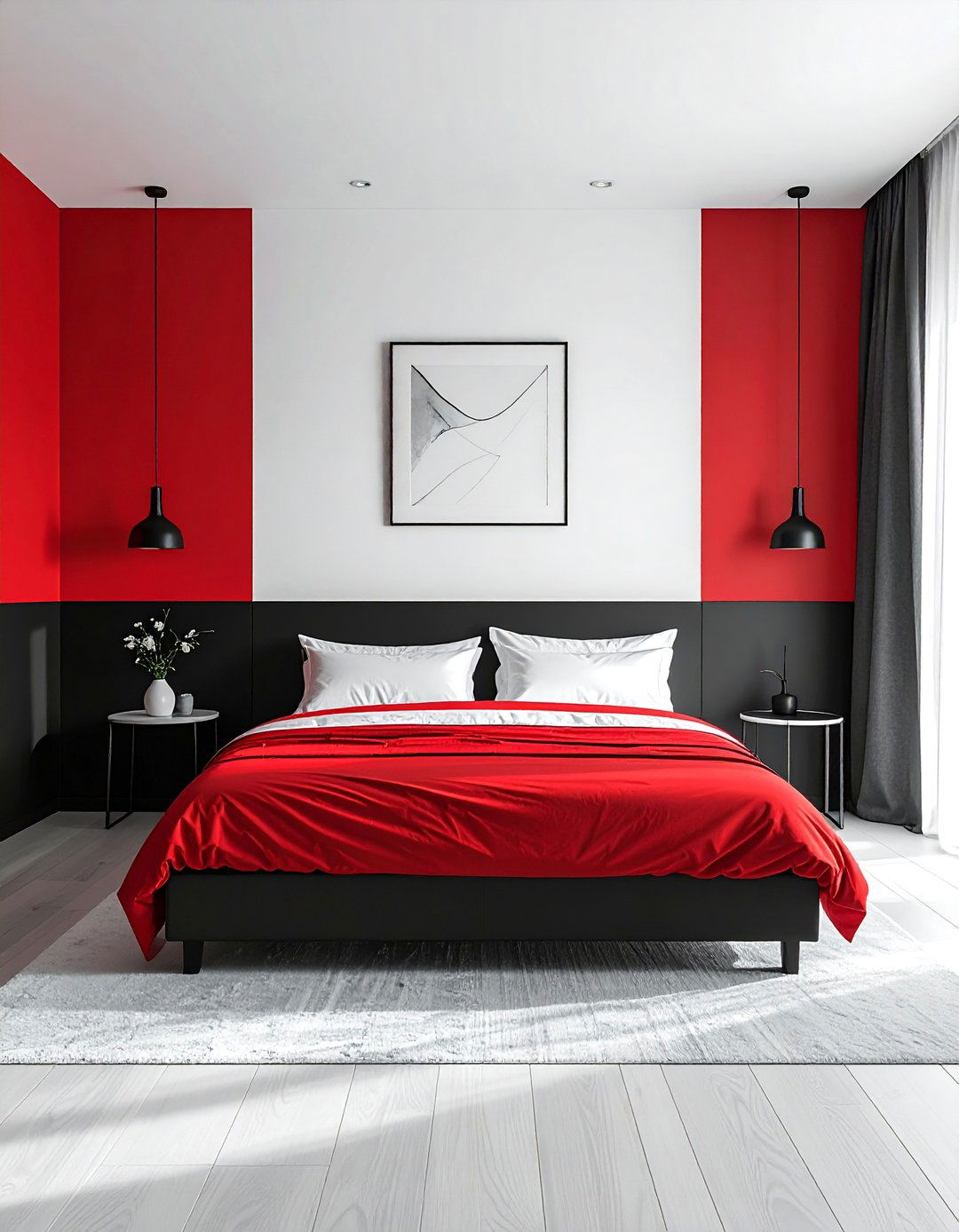 High Contrast Color Blocking - 25 Red, Black, and White Bedroom Ideas for Bold Style