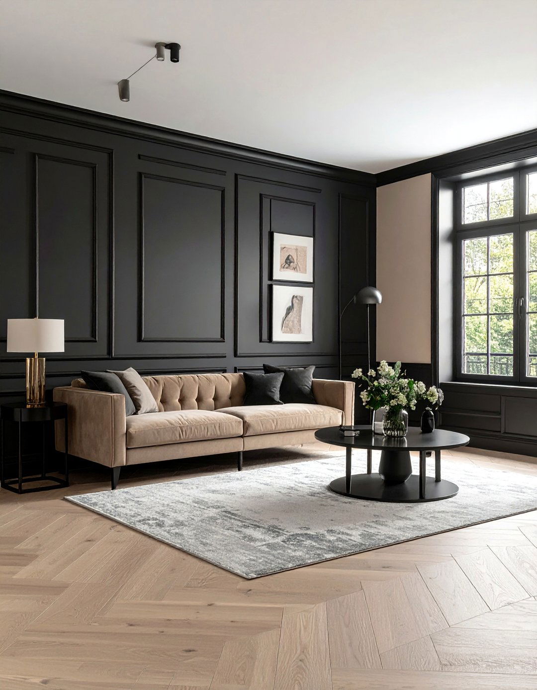 High Contrast Walls with Black Trim - 30 Black and Beige Living Room Ideas for a Neutral Palette