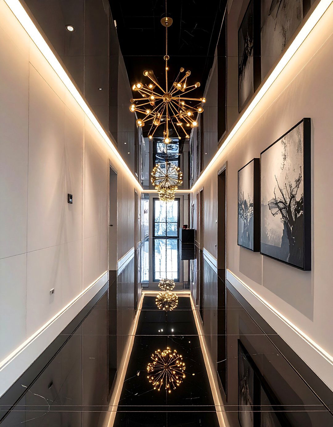 High Gloss Black Ceiling - 15 Black Hallway Ideas to Make a Bold Statement