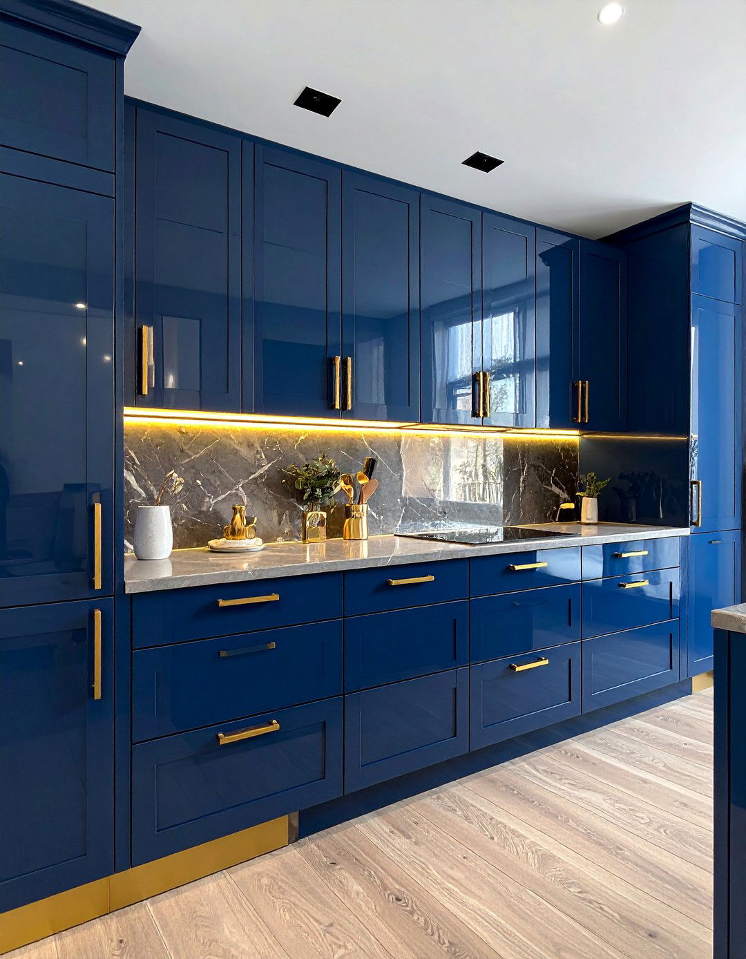 High Gloss Blue Kitchen Cabinets With Gold Hardware - 30 Blue Kitchen Cabinets With Gold Hardware Ideas