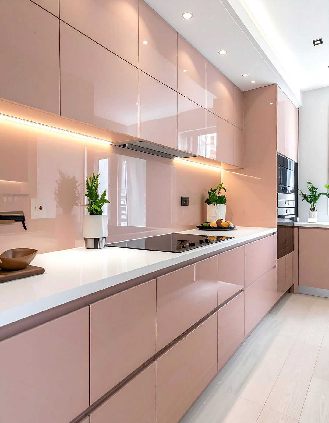 High Gloss Cashmere Handleless Cabinets - 20 Cashmere Kitchen Ideas for a Soft, Luxurious Look