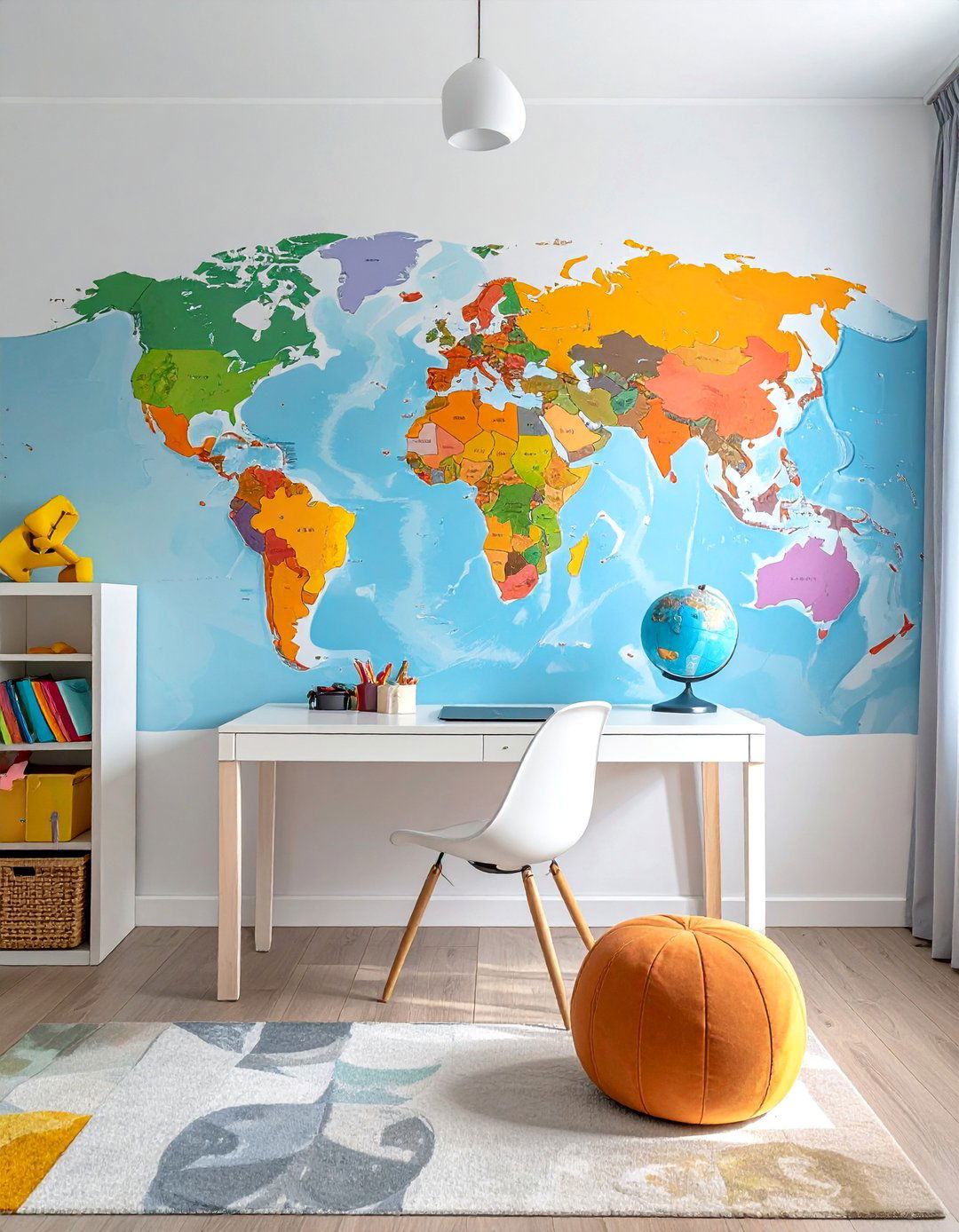 Homeschool Room Featuring a World Map Mural - 25 Homeschool Room Ideas for a Productive Learning Space