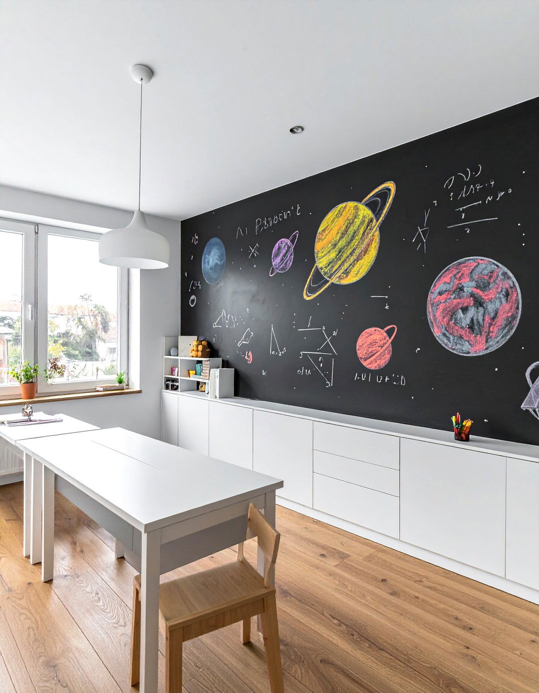 Homeschool Room with a Large Chalkboard Wall - 25 Homeschool Room Ideas for a Productive Learning Space