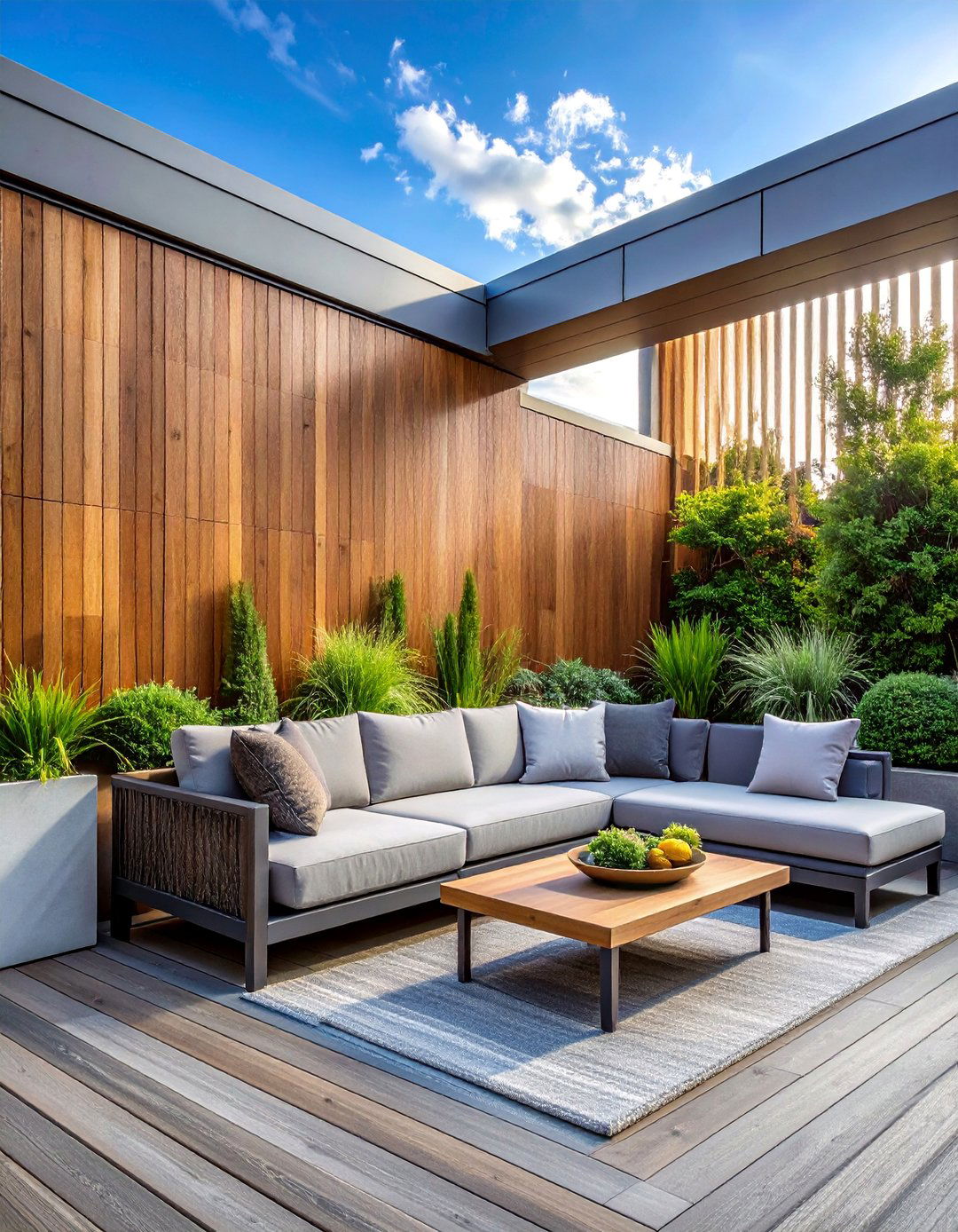 Horizontal Slat Wood Deck With Privacy Wall - 20 Deck With Privacy Wall Ideas for Secluded Outdoor Living