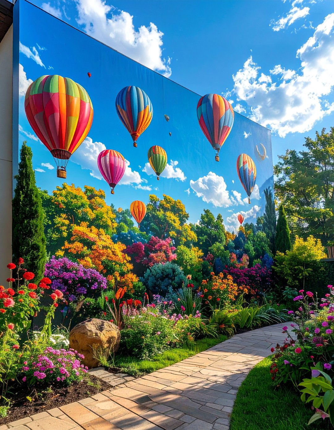Hot Air Balloons in the Sky Garden Mural - 30 Garden Mural Ideas to Brighten Your Outdoor Space