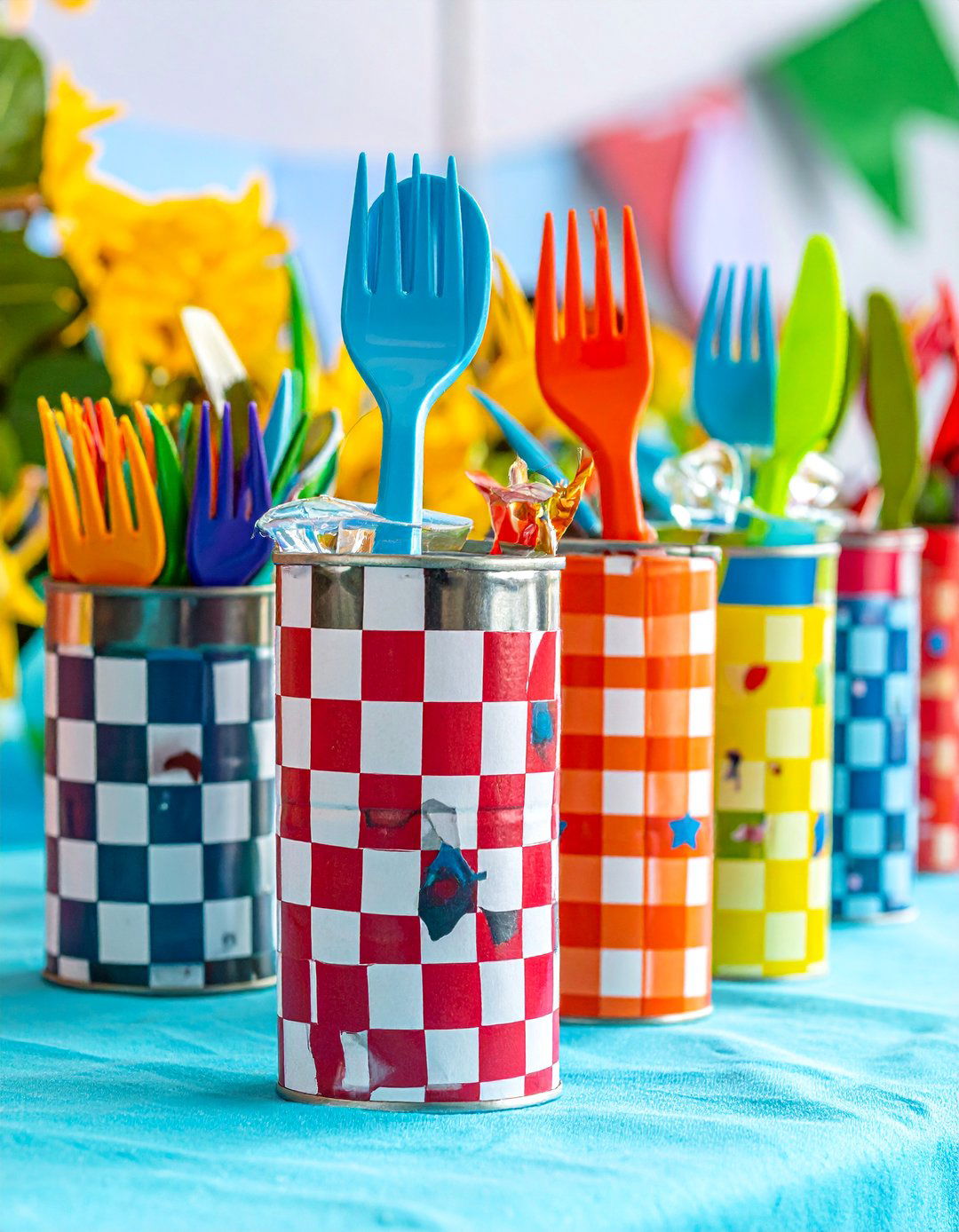 Hot Wheels Checkered Flag Utensil Holders - 25 Hot Wheels Birthday Party Ideas for Car-Loving Kids