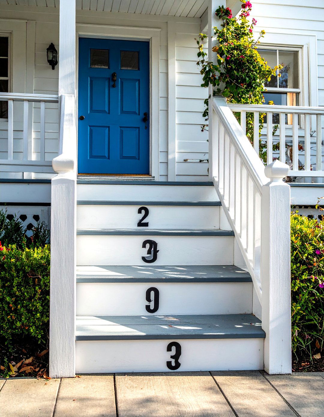 House Numbers Painted on Stair Risers - 40 House Number Ideas for Curb Appeal