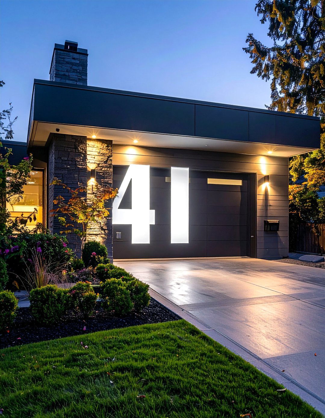 House Numbers Projected with a Gobo Light - 40 House Number Ideas for Curb Appeal