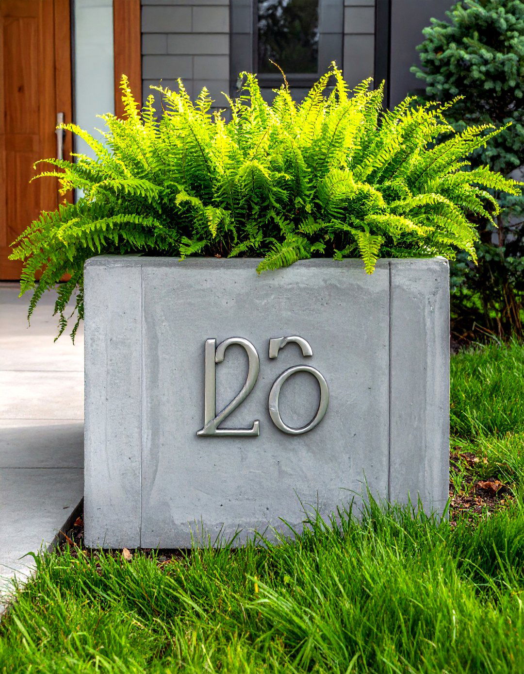 House Numbers on a Concrete Planter - 40 House Number Ideas for Curb Appeal