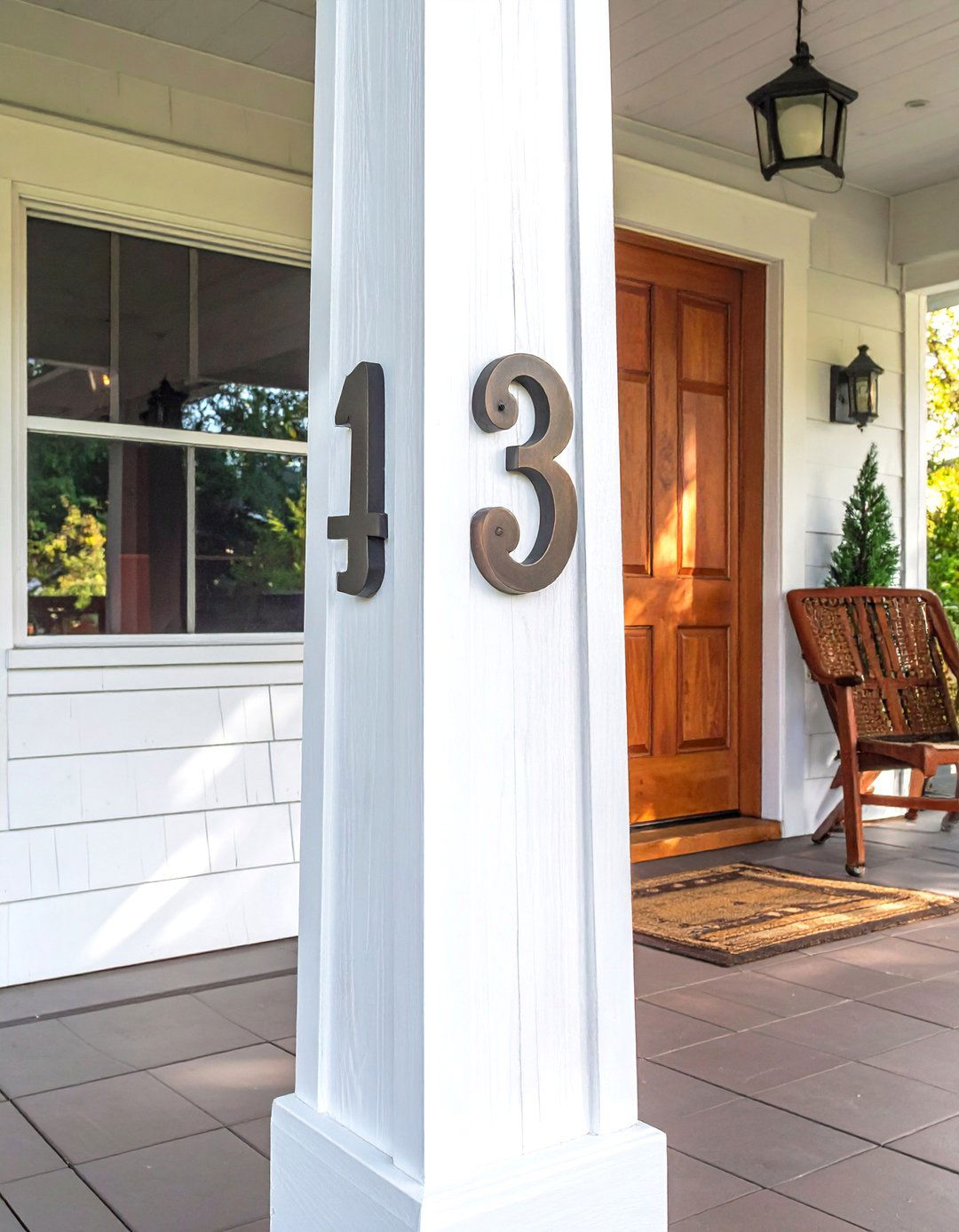 House Numbers on a Porch Column - 40 House Number Ideas for Curb Appeal